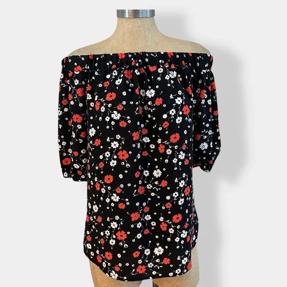 Michael Michael Kors Black Floral Off the Shoulder‎ Top XS
